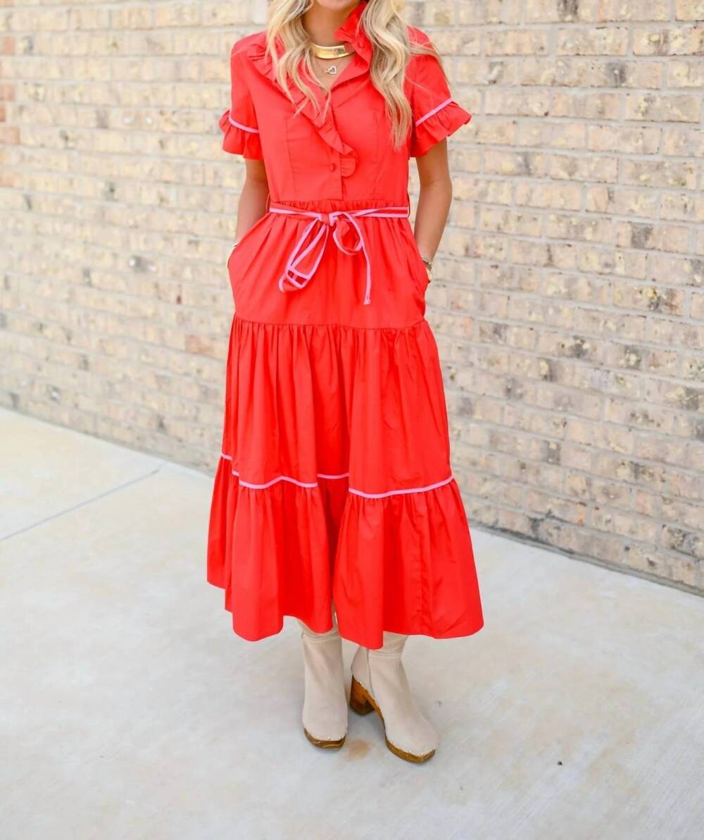 NEW SINCERELY OURS lena maxi dress in red poplin